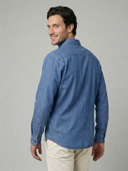 Celio Mens Blue Twill Regular Fit Cotton Shirts