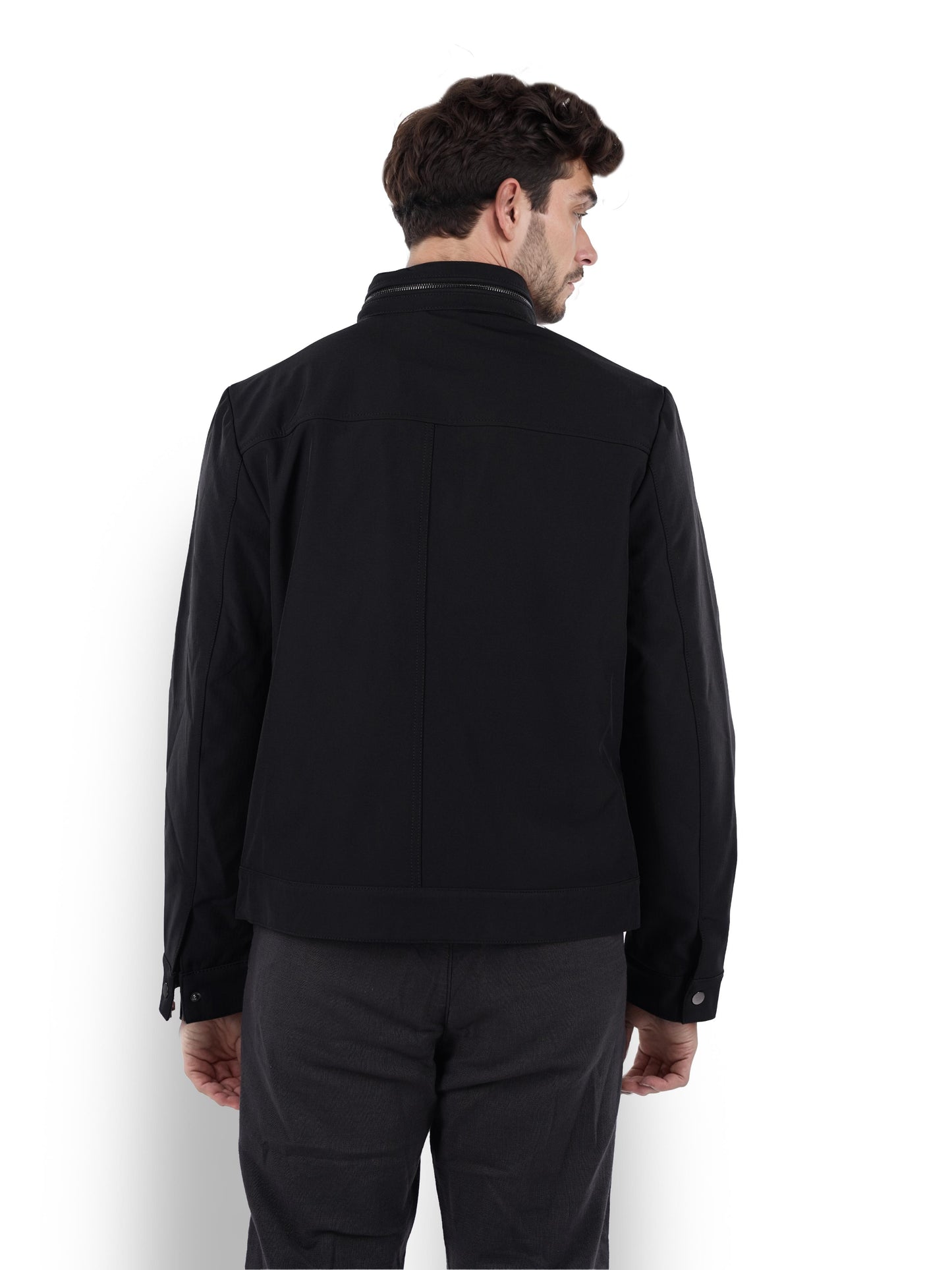 Black Solid Polyester Jacket