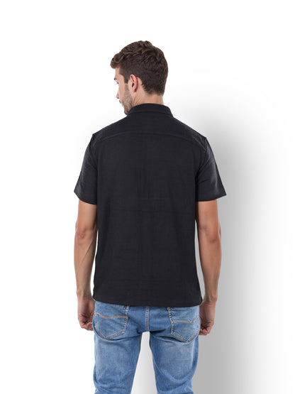 Black Solid Polyester Shirt