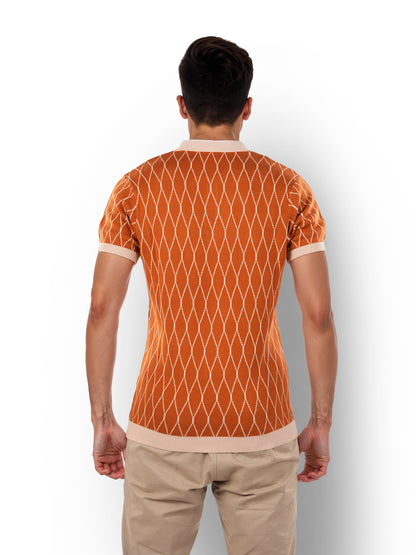 Brown Printed Cotton Polo