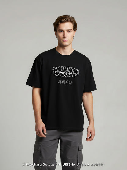 Celio Men Black Printed Oversized Cotton Demon Slayer T-Shirt