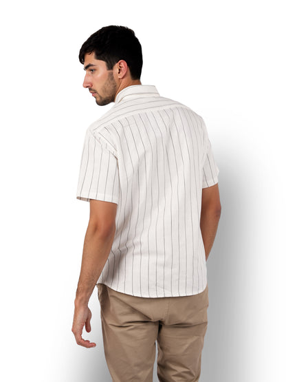 Black Striped Cotton-Linen-Blend Shirt