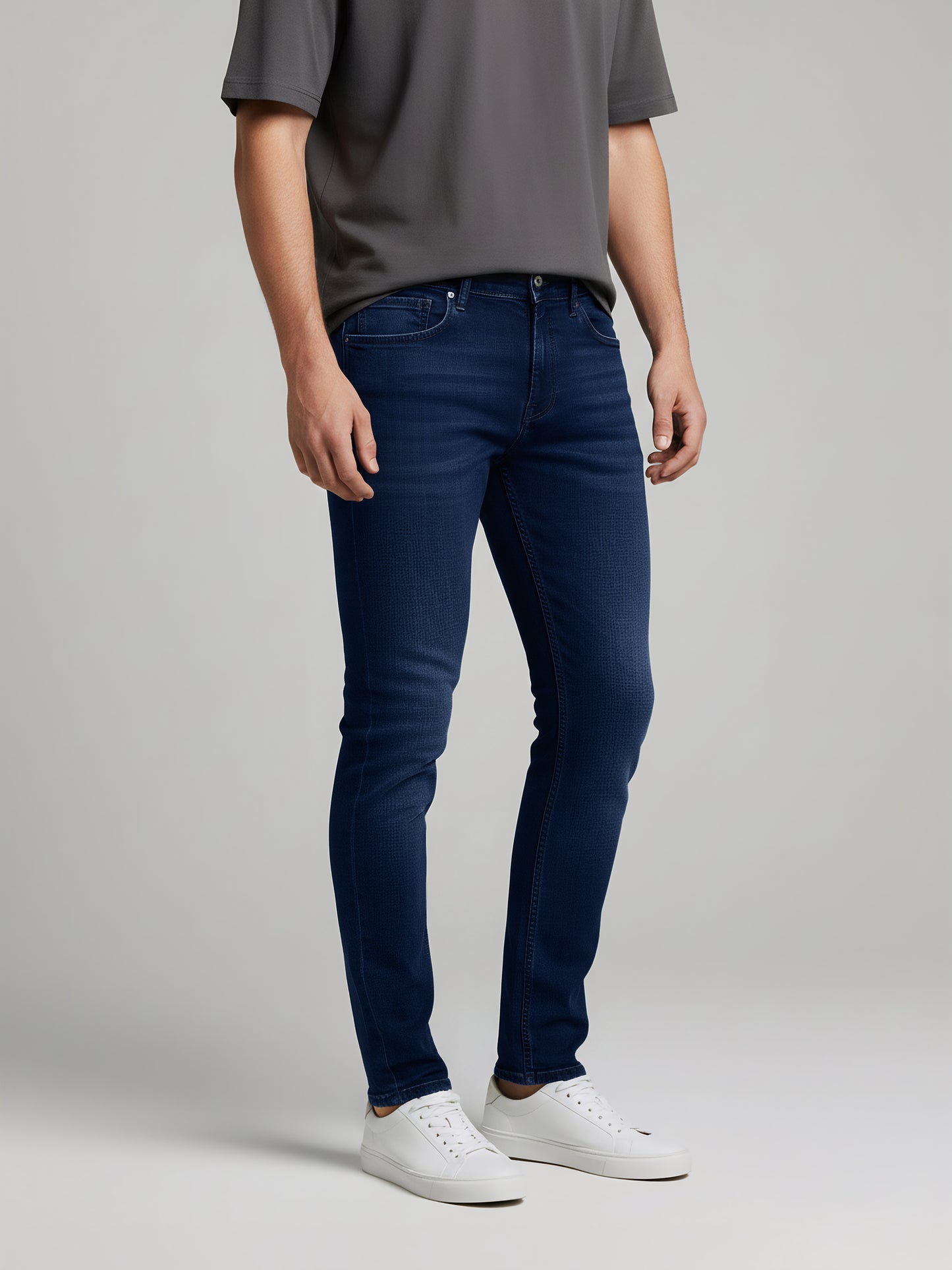 Celio Mens Blue Knit | Dobby Slim Fit Cotton Jeans