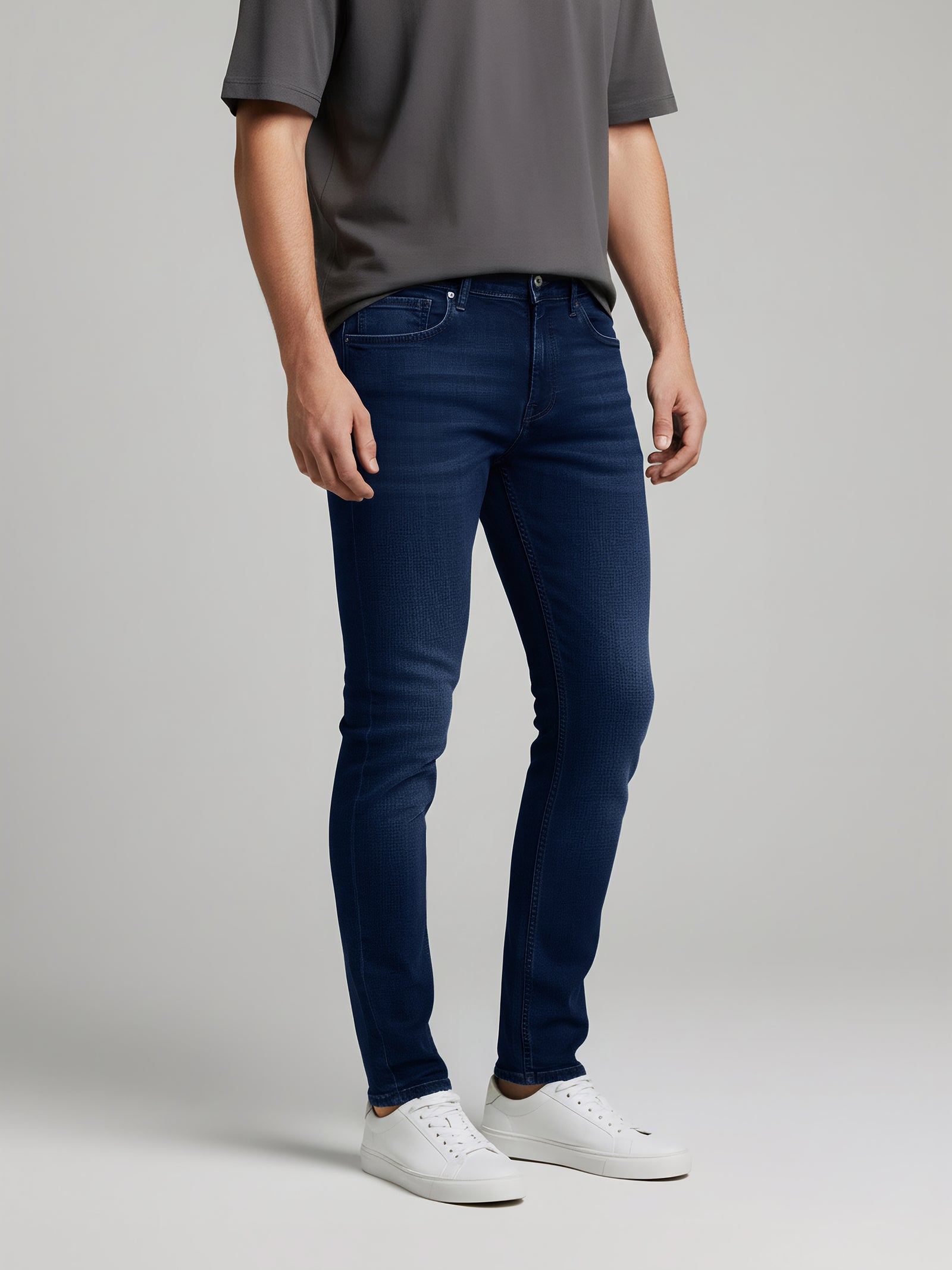 Celio Mens Blue Knit | Dobby Slim Fit Cotton Jeans