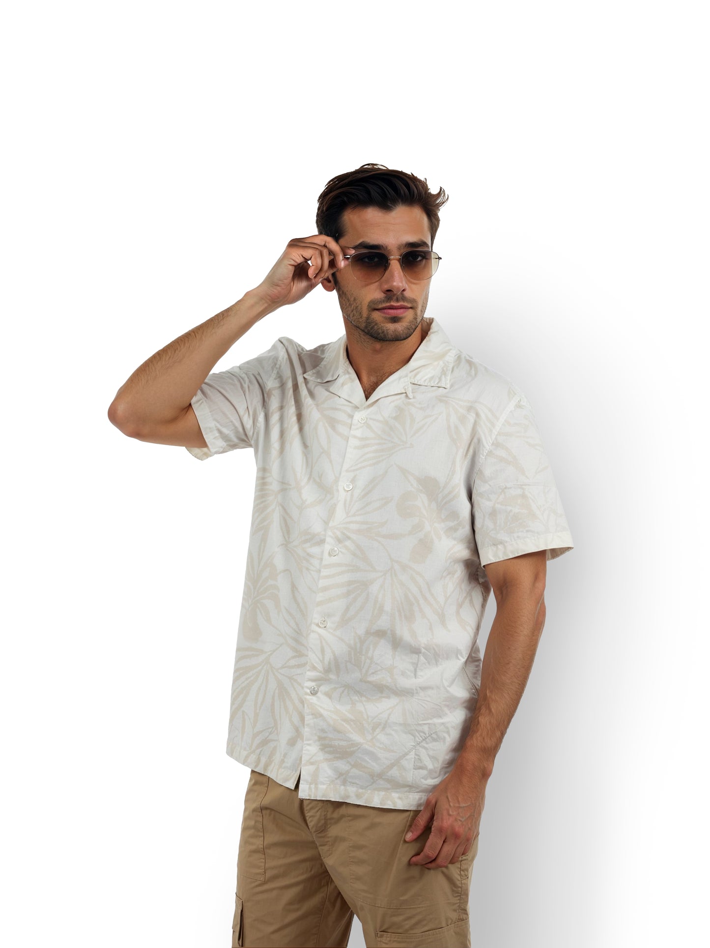 Beige Printed Linen Shirt