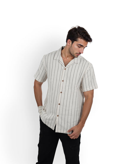 Beige Striped Cotton Shirt