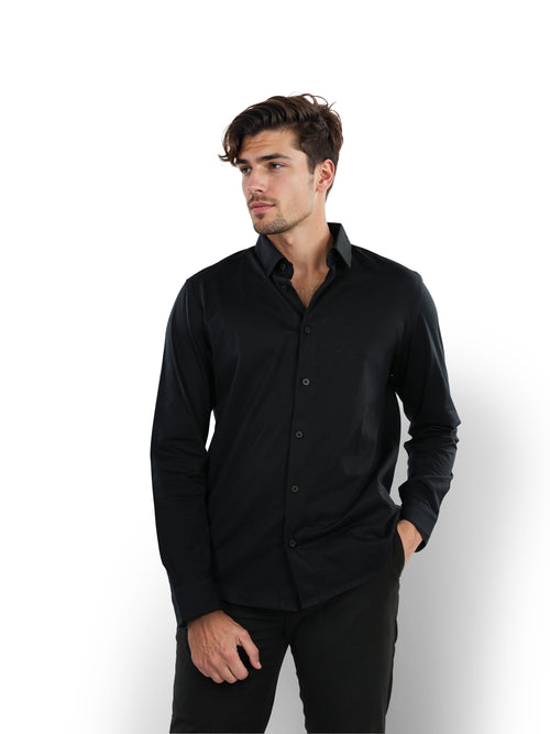 COTTON×LYOCELL SOLID BLACK SHIRT Lyocell Solid Casual Shirt - Black – Paul Fredrick