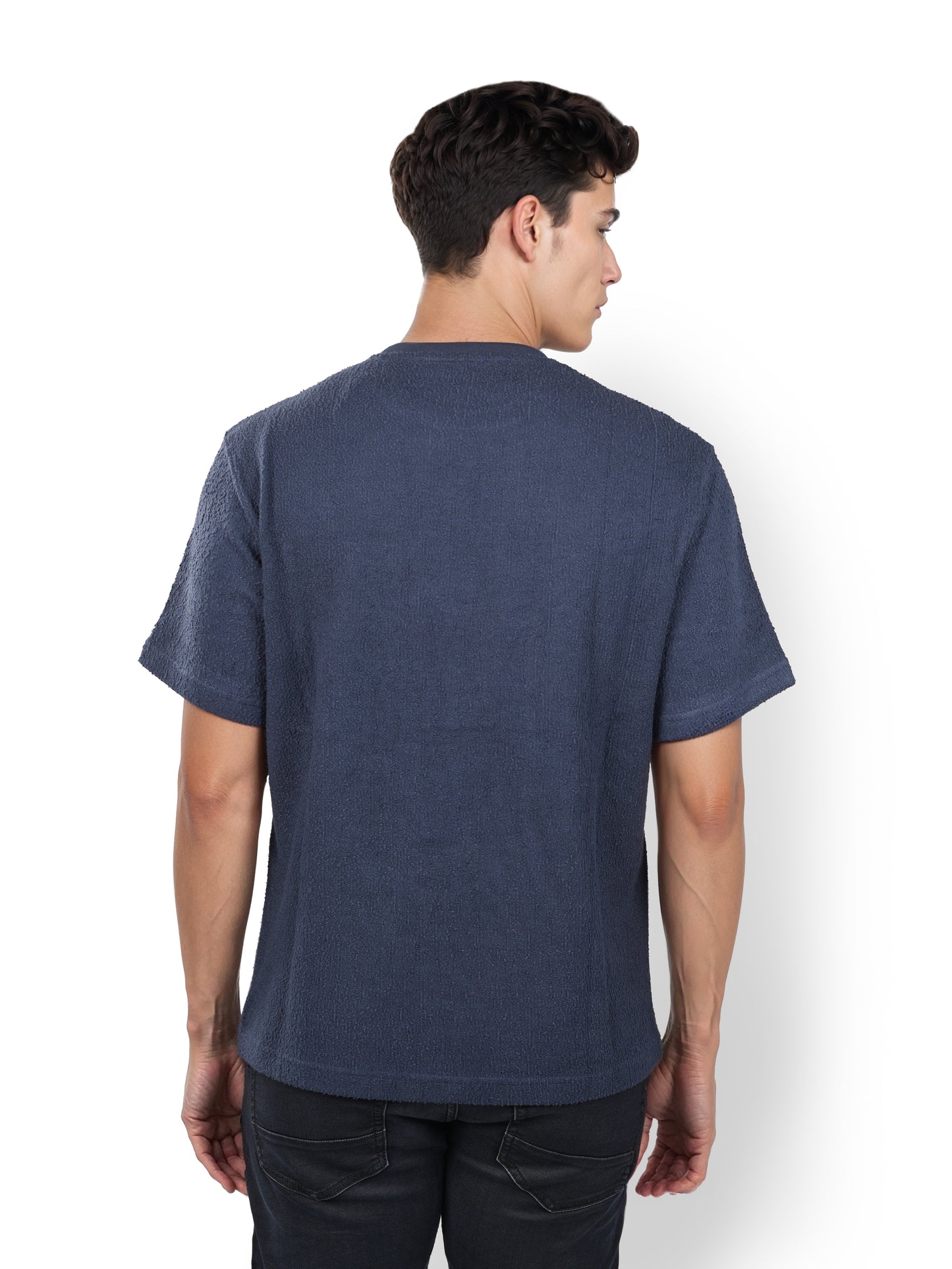 Blue Solid Cotton T-shirt