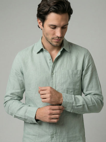 Celio Mens Green Solid Regular Fit Linen Shirts