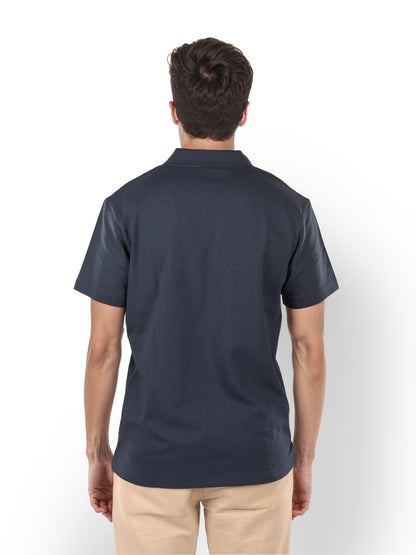 Navy Blue Solid Cotton Polo