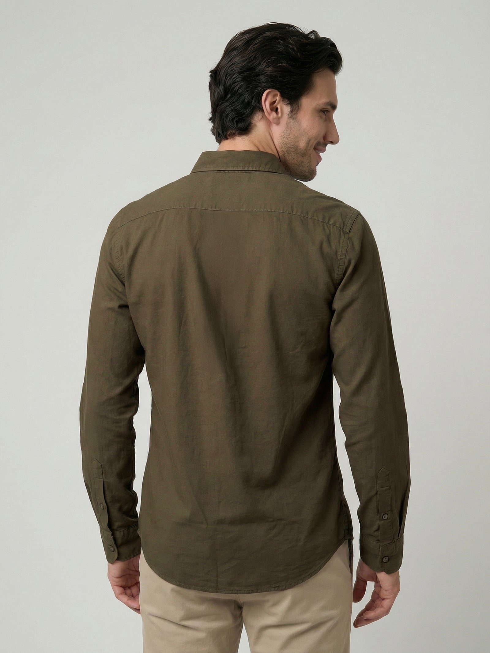 Celio Mens Olive Solid Regular Fit Cotton Shirts