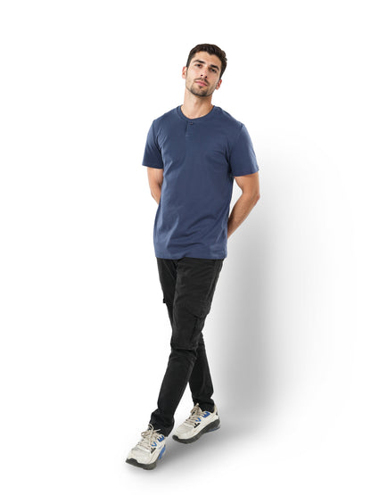 Navy Blue Solid Cotton T-shirt