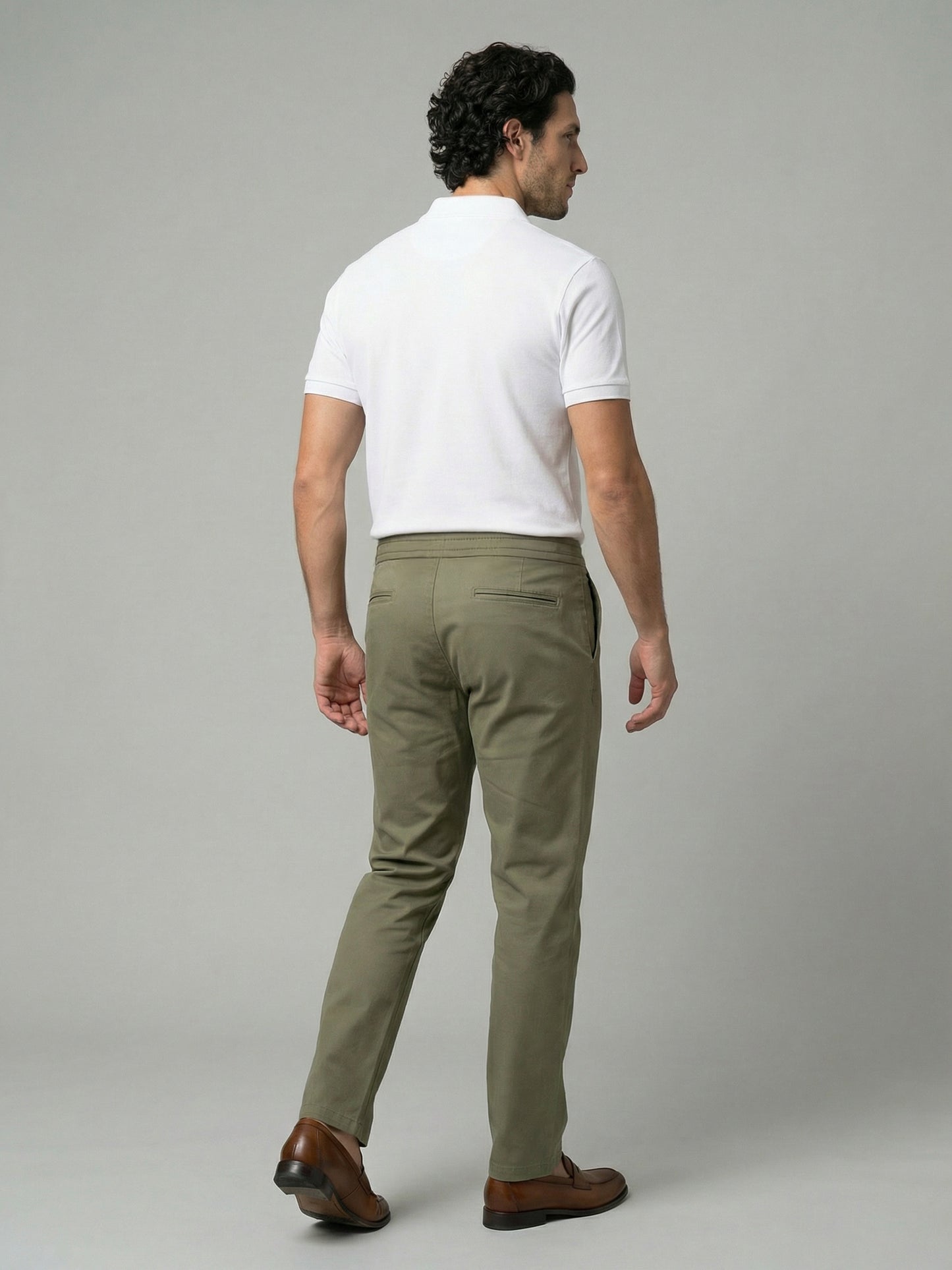 Celio Mens Olive Dobby Slim Fit Polyester Casual Trouser