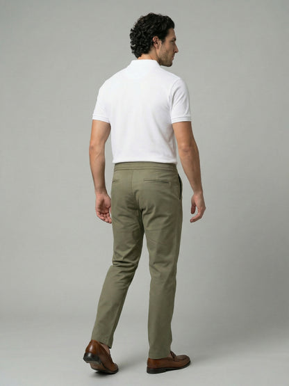Celio Mens Olive Dobby Slim Fit Polyester Casual Trouser