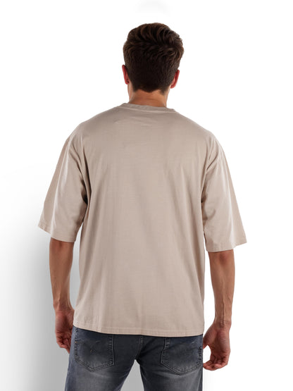 Beige Solid Cotton T-shirt