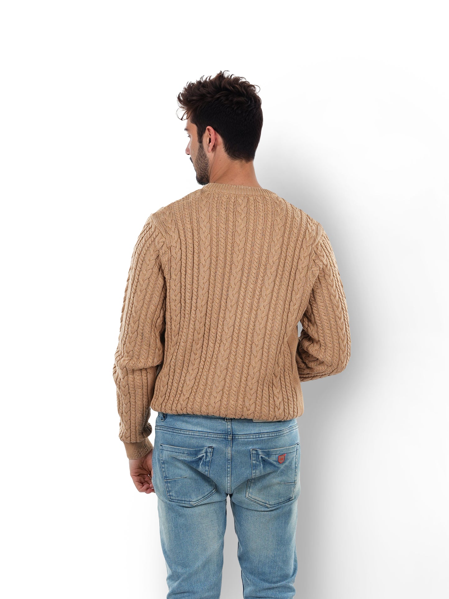 Beige Solid Cotton Sweater