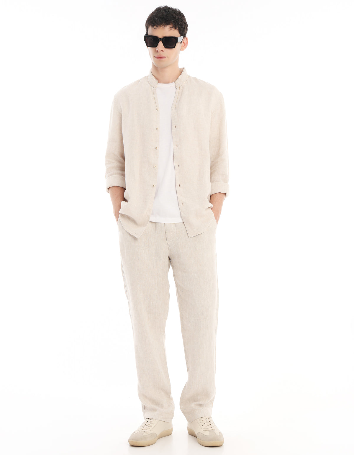 Regular Fit 100% Linen Solid Shirts - Cream