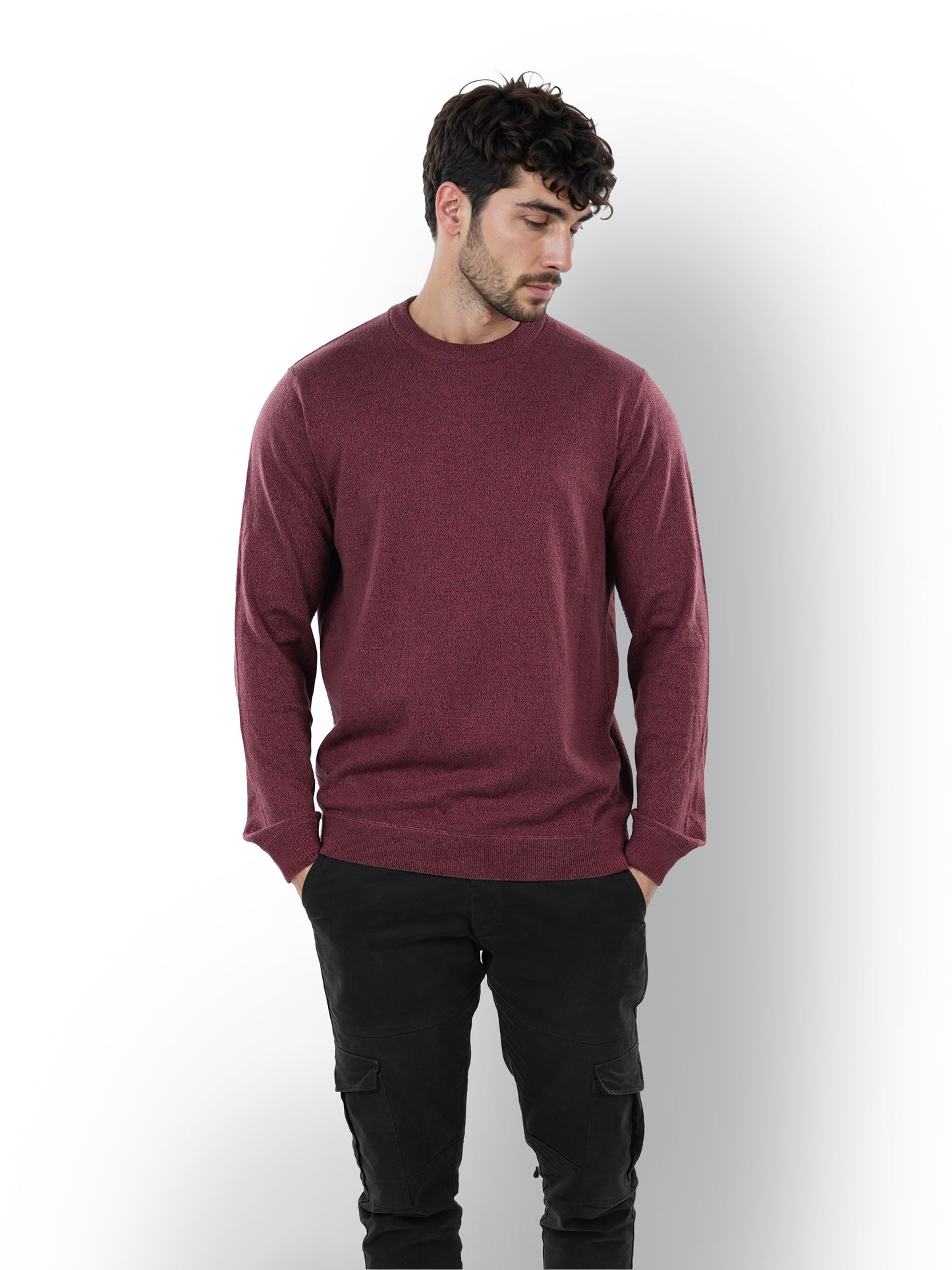 Red Solid Cotton Sweater