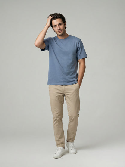 Celio Mens Blue Solid Slim Fit Cotton T-Shirts