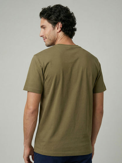 Celio Mens Olive Solid Slim Fit Cotton T-Shirts