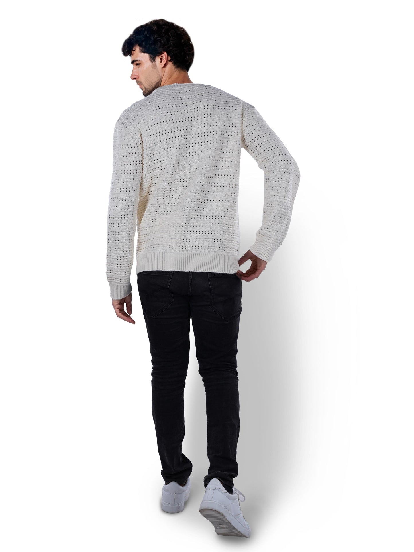 Beige Solid Cotton Sweater