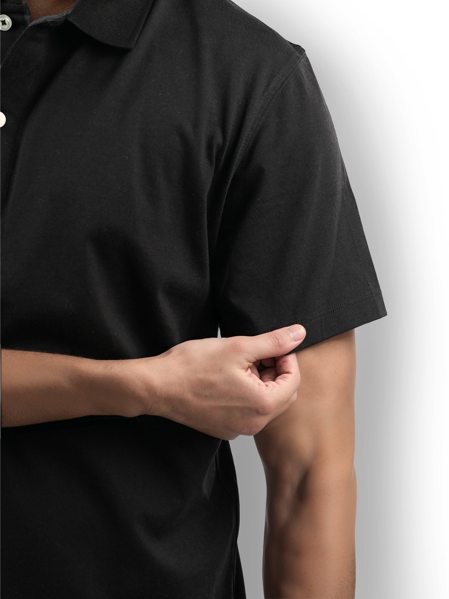 Black Solid Cotton Polo