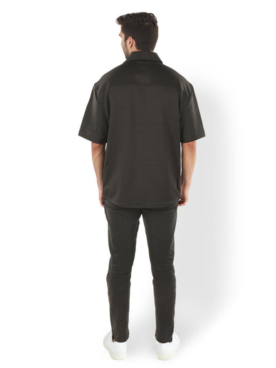 Celio* Solid Regular Fit Polyester Black Shirt