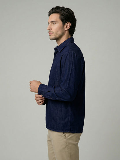 Celio Mens Navy Twill Regular Fit Cotton Shirts