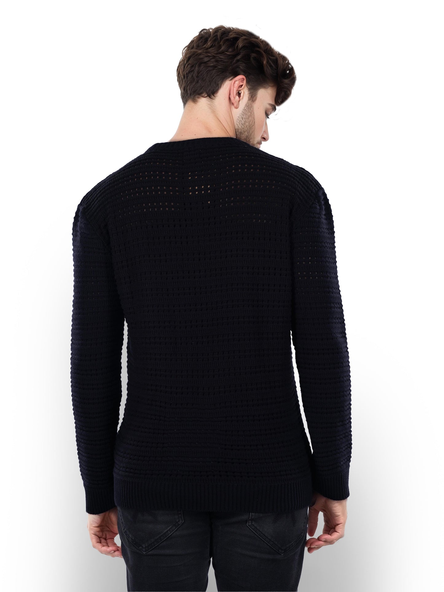 Black Solid Cotton Sweater