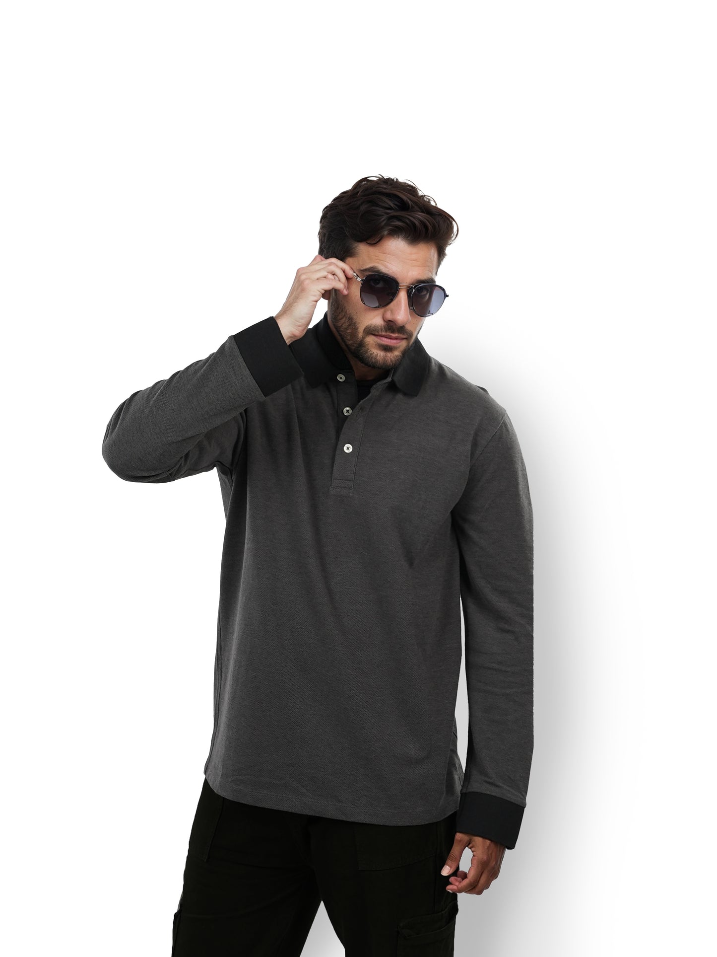 Grey Solid Cotton Polo