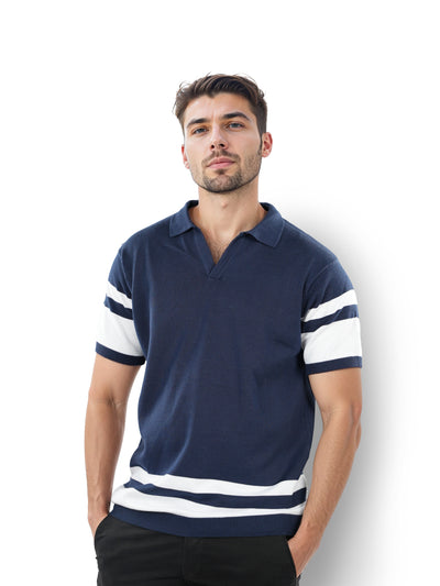 Celio* Striped Regular Fit Cotton Navy Blue T-Shirt