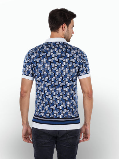 Blue Printed Cotton Polo