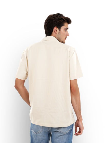 Beige Solid Cotton Shirt