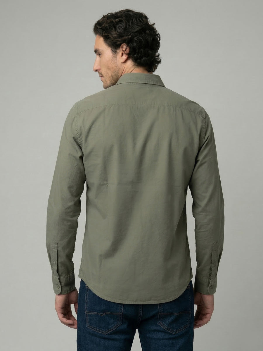Celio Mens Olive Solid Regular Fit Cotton Shirts
