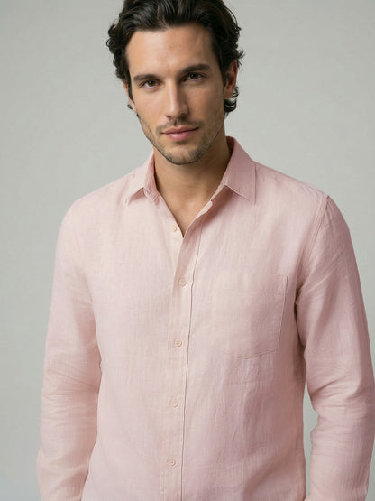 Celio Mens Orange Solid Regular Fit Linen Shirts