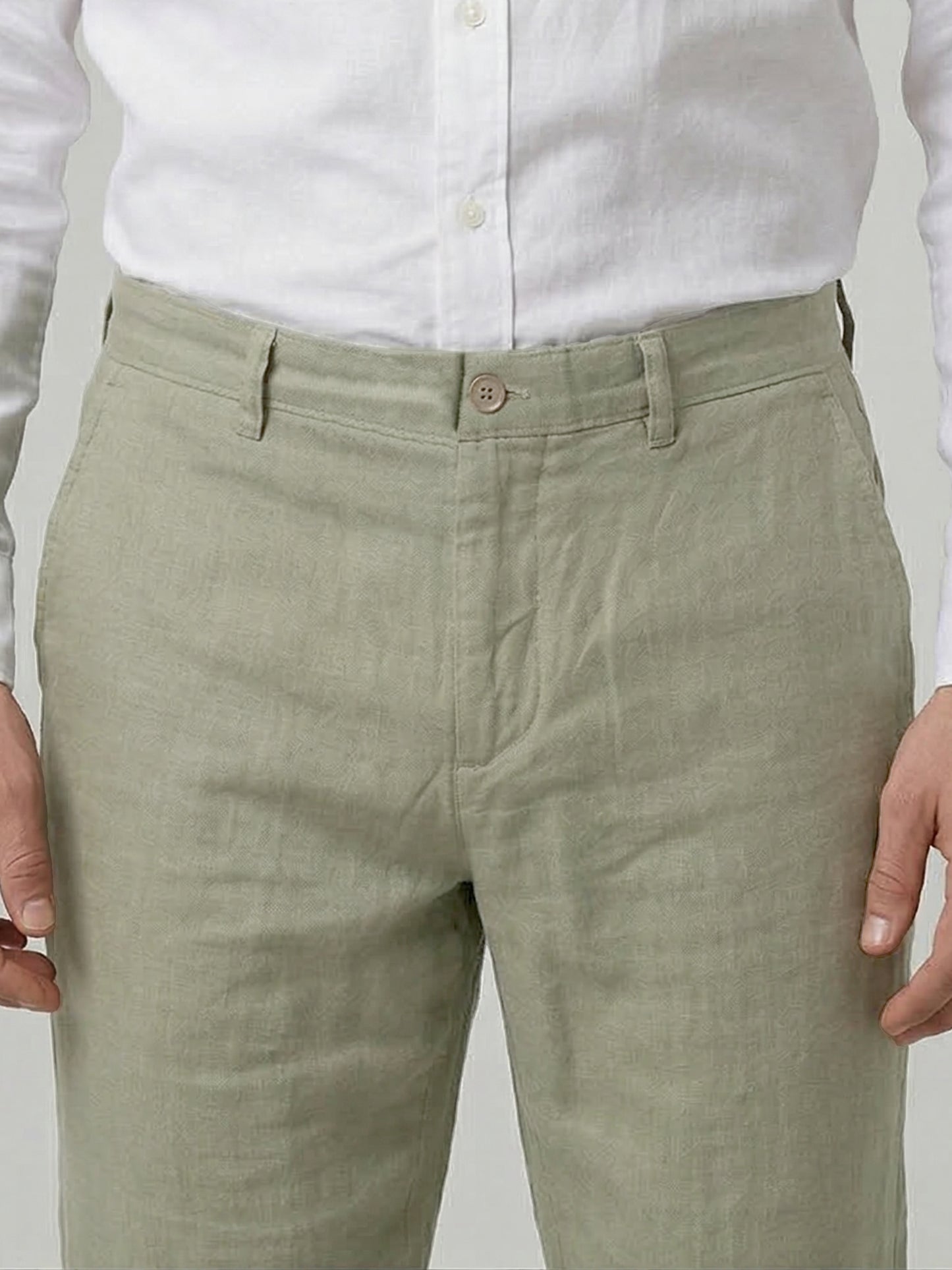 Celio Mens Green Solid Straight Fit Linen Casual Trouser