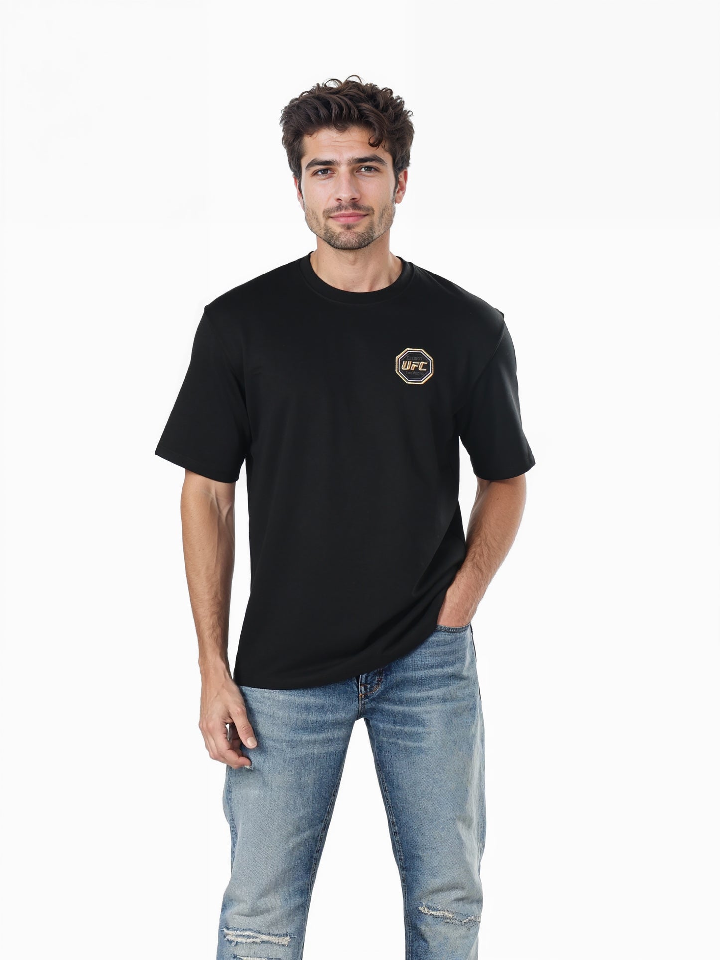 UFC - Black Printed Oversized Cotton Blend T-shirt