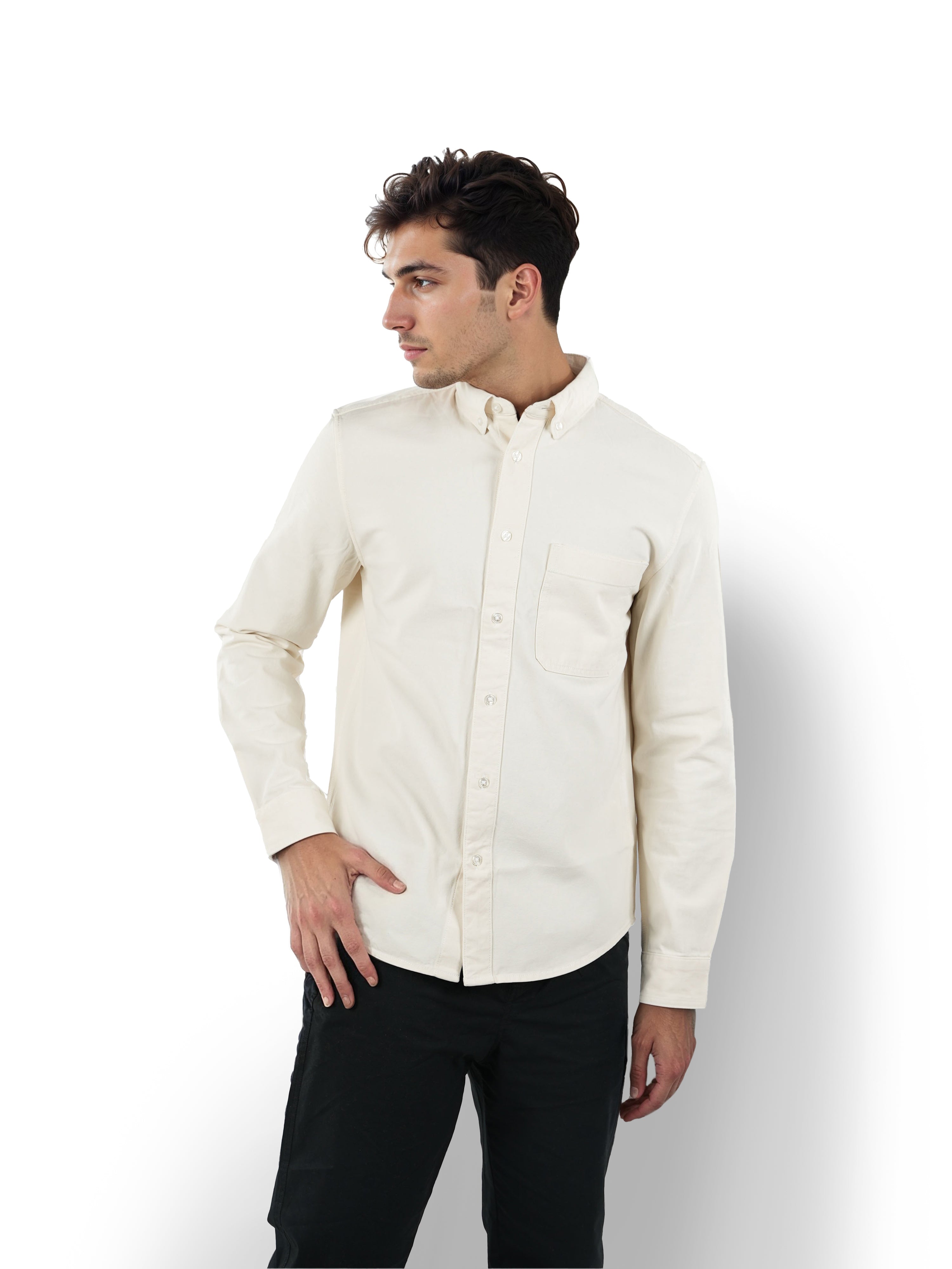 Off White Solid Cotton Shirt