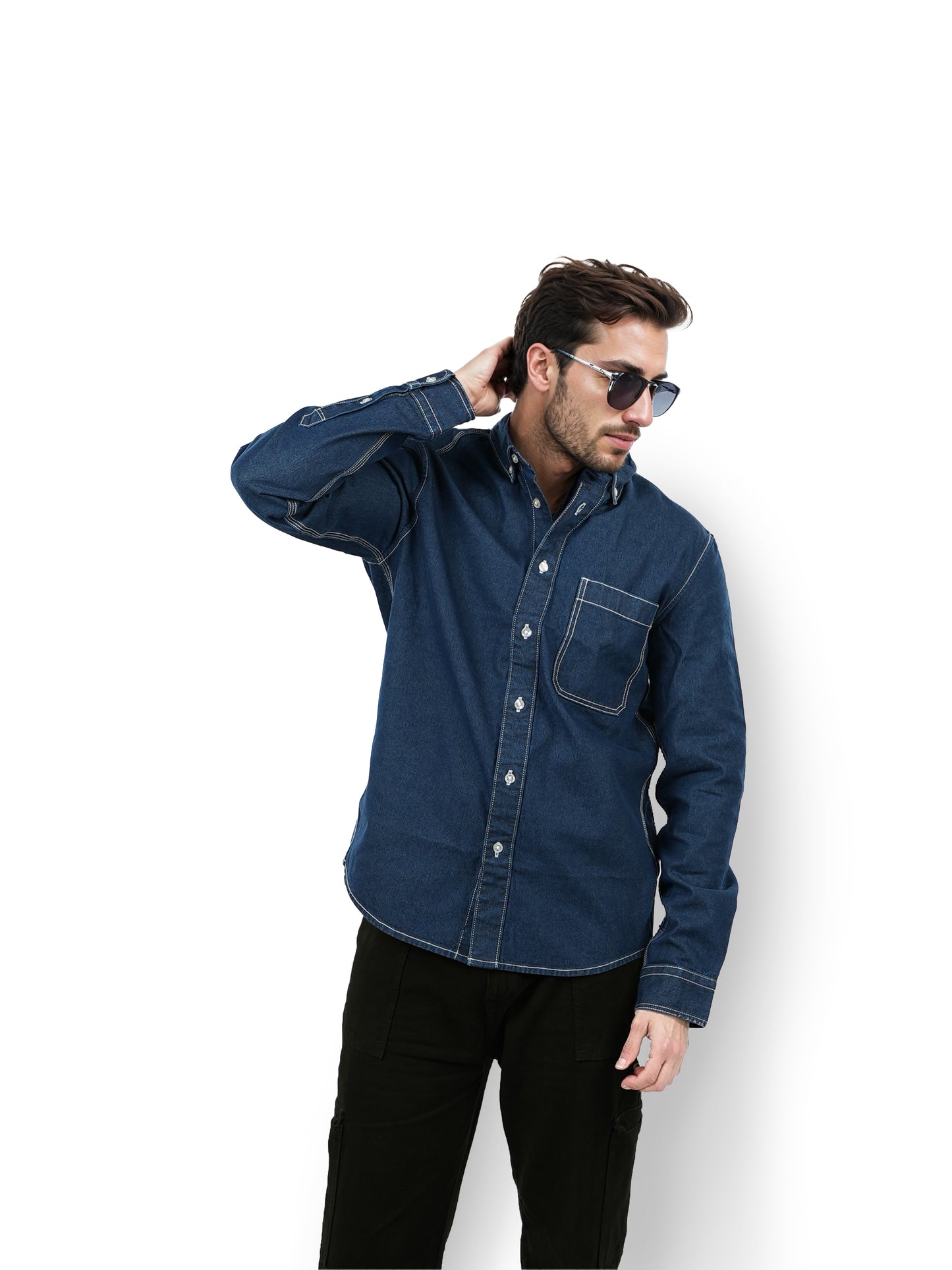 Blue Solid Cotton Shirt