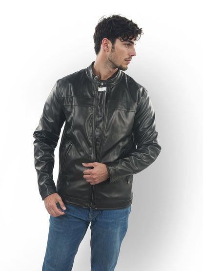 Black Solid Polyester Jacket