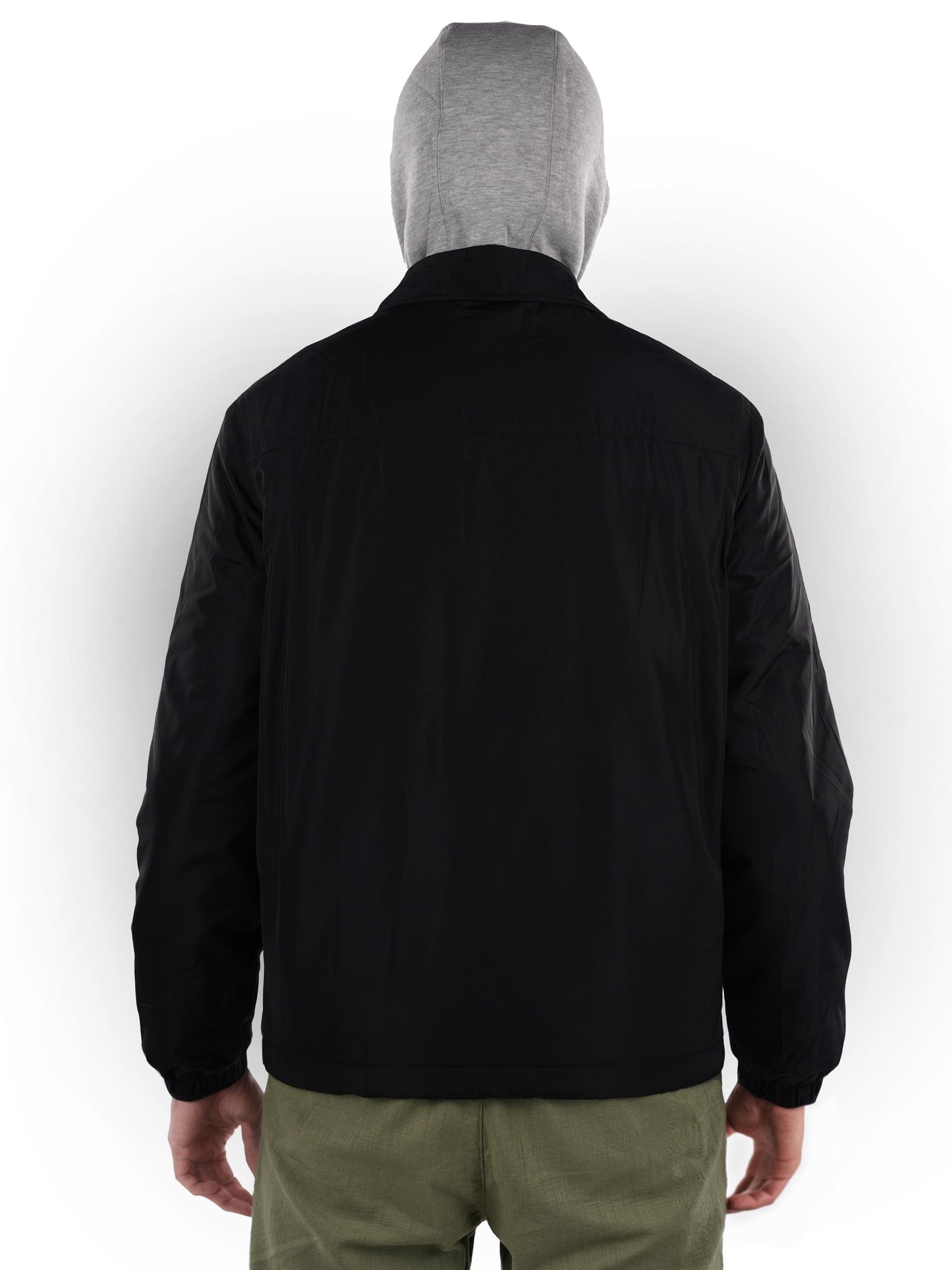 Black Solid Polyester Jacket