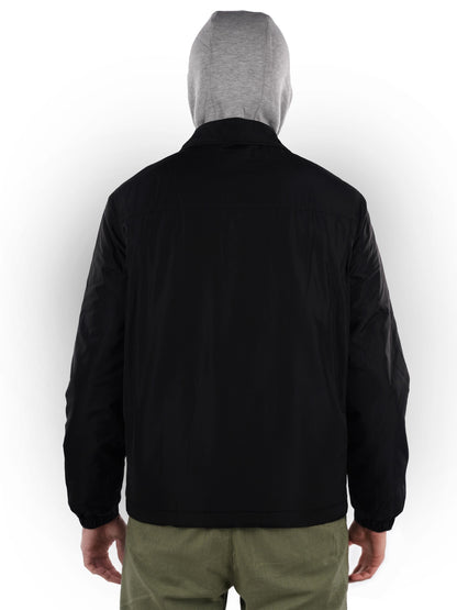 Black Solid Polyester Jacket