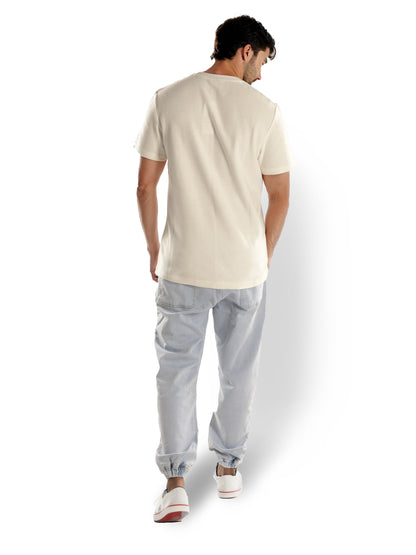 Off White Solid Cotton T-shirt