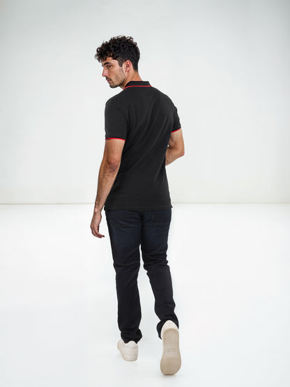 Black Solid Cotton Polo