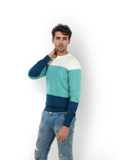 Green Colourblock Cotton Sweater