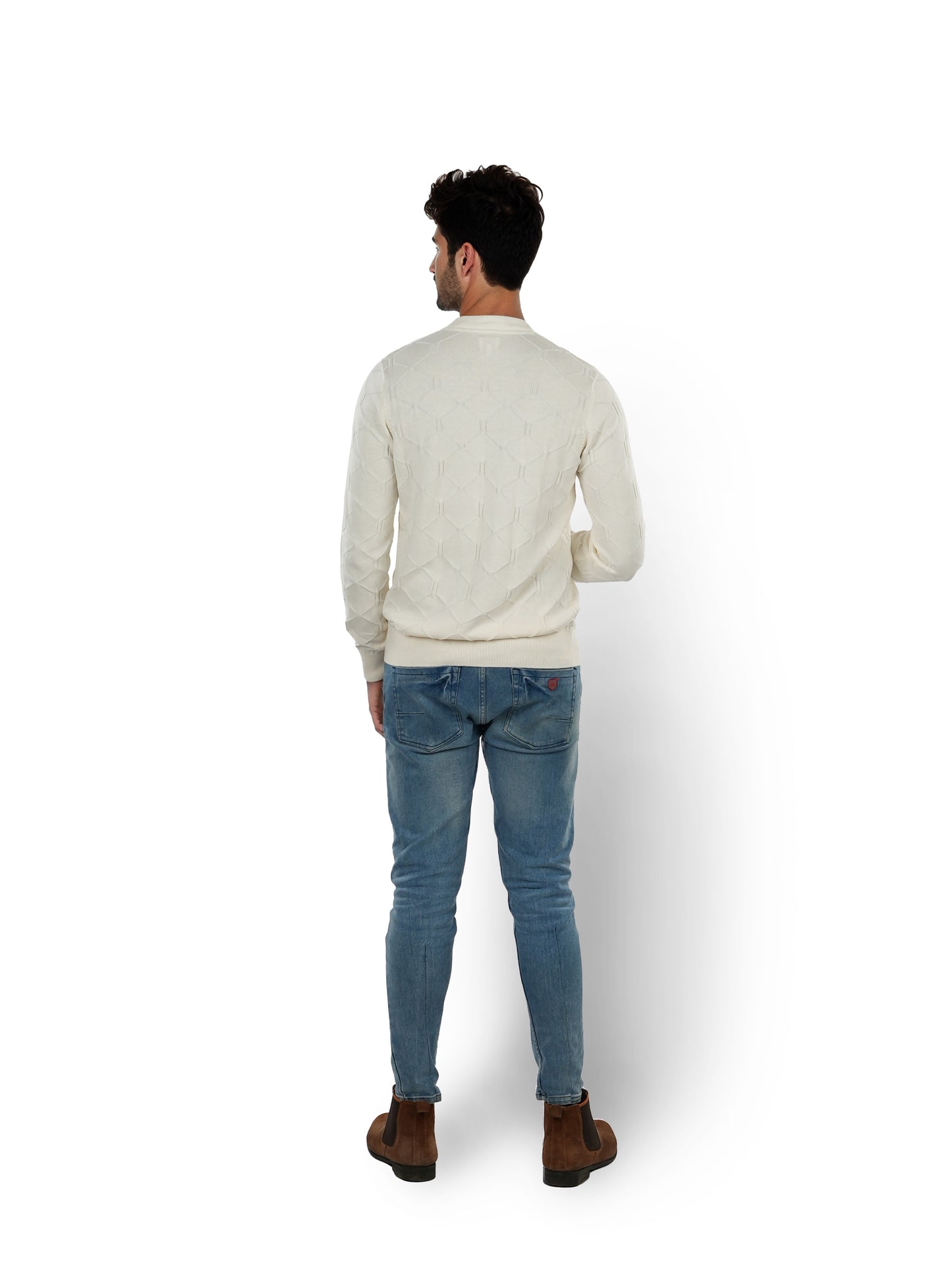 Beige Solid Cotton Sweater