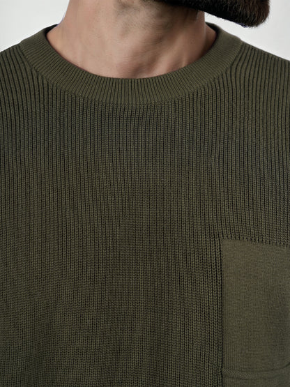 Khaki Solid Cotton Sweater