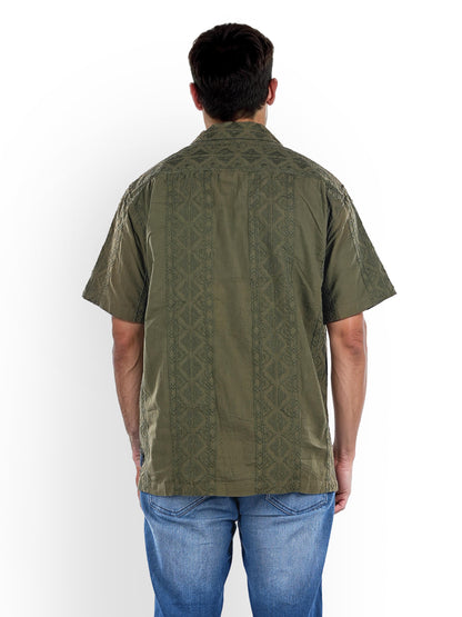 Green Embroidered Cotton Shirt