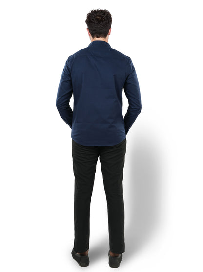 Navy Blue Solid Cotton Shirt