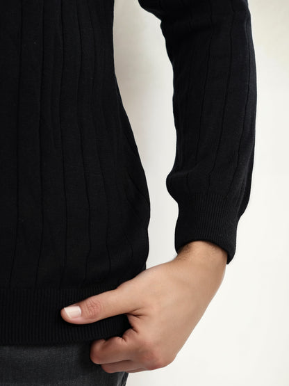 Black Striped Cotton Sweater